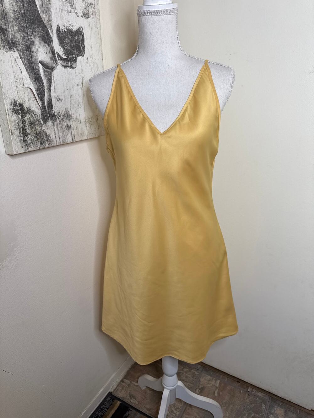 80s/90s Victoria’s Secret Gold Collection Satin Slip Dress Yellow Sz M Vintage